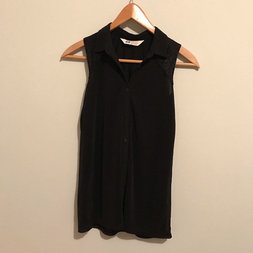 (SOLD) H & M Girls Black Sheer Button Down Top 8 - Picture 1 of 6